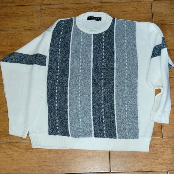 Protegé Collection Vintage Knit Texture Ivory White Grey Pullover Sweater Size L - Picture 10 of 15
